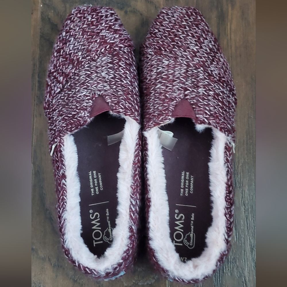 TOMS Burgundy Knit Slip-On Shoes